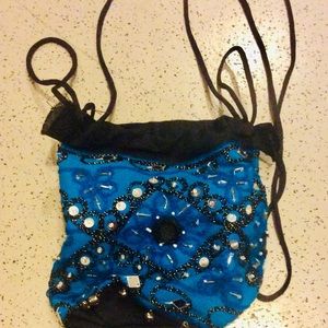 NWOT blue mirror indian potli evening bag purse
